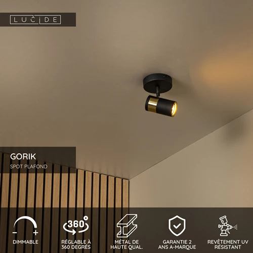 Lucide GORIK - Spot plafond - 1xGU10 - Noir - USP